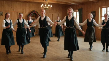 Folk som danser tradisjonell norsk folkedans