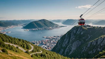 Ulriksbanen i Bergen, Norge, med fjellet Ulriken i bakgrunnen.