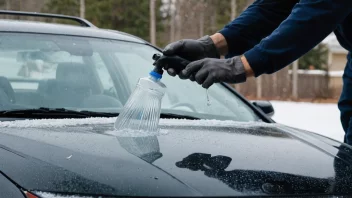 En person sprayer avisingsvæske på en bilvindu, og isen og frosten smelter bort.