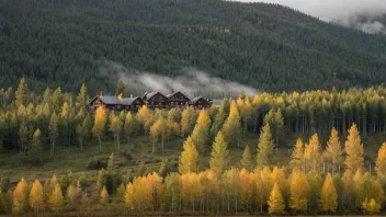 Et fredelig norsk landskap med ospetrær og en landsby i bakgrunnen.