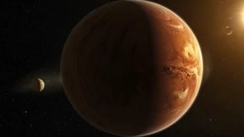 Planeten Venus, med sin tykke atmosfære og ekstreme drivhuseffekt.