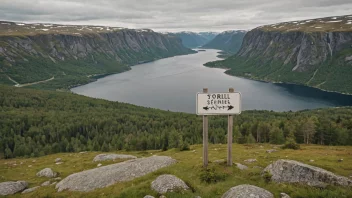 Et malerisk landskap i Norge med et skilt eller en kart som viser navnet 'Storli', som indikerer et sted eller område med stor betydning.