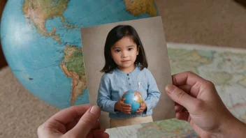 En person som holder et bilde av et barn fra et annet land, som symboliserer handlingen å fjernadoptere.