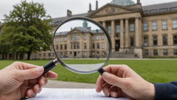 En person leser nøye gjennom opptaksvilkårene for et universitet eller en skole.