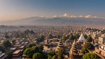 Katmandu by med gammel arkitektur og Himalaya-fjellene