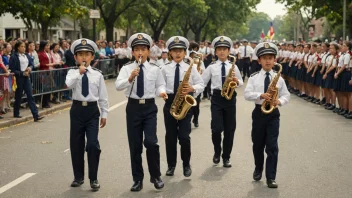 Et skolekorps som spiller i en parade