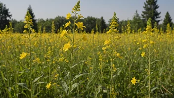 En sengehalmplante som vokser i en hage med gule blomster i blomst.