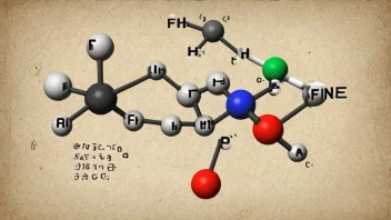 En illustrasjon av en molekyl hvor fluoratomer legges til, med en subtil bakgrunn av kjemiske formler og ligninger.