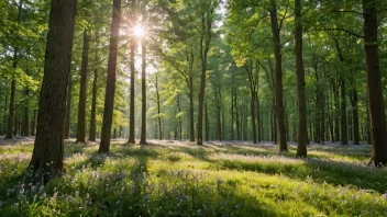 En fredelig og rolig lysning i skogen med en rekke blomster og trær