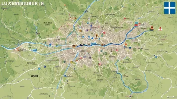 Et kart over Luxembourg med hovedstaden og kjente landemerker