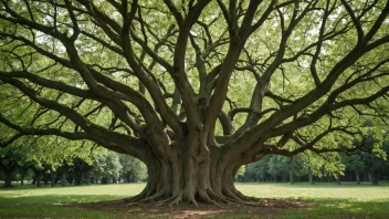 Et bilde av et tre med en robust stamme og mange grener, som illustrerer ideen om noe som er forgreint.