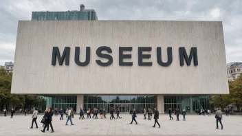 En museumsbygning med en bysilhuett i bakgrunnen