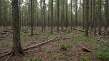 En skog med trær kuttet ned nær bakken, med ny vekst synlig