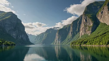 En storslagen utsikt over en norsk fjord, som viser den naturlige skjønnheten til en uløybukt.