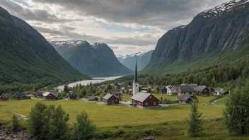 Et malerisk landsby i rural Norge, som illustrerer begrepet utkantnorge.