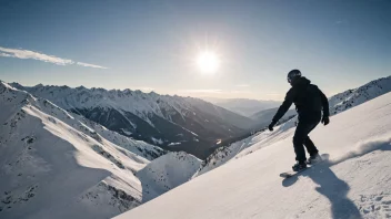 En snøbrettkjører i aksjon, med et snødekt fjell og trær i bakgrunnen