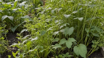 En hage med ugress og planteavfall, med fokus på gudlauses.