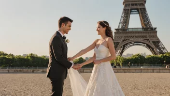 Et romantisk bilde av et nygift par på sin drømmehoneymoon i Paris.