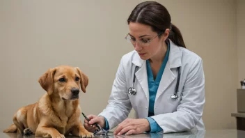 En veterinær som spesialiserer seg i dyrepleie, undersøker en hund.