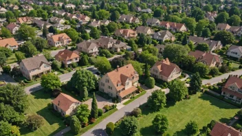 Et fredelig forstadsområde med hus og hager.