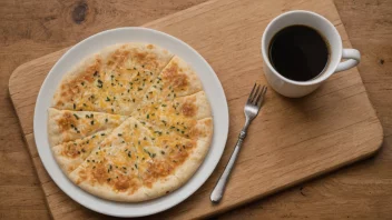 Et tradisjonelt norsk flatbrød på et trebord med en skive ost og en kopp kaffe