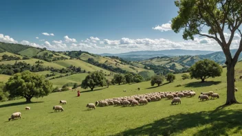 Et fredelig landskap som viser den naturskjønne skjønnheten i det antikke Arkadia, med vekt på forbindelsen til pastoral livsstil og natur.