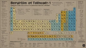 Et bilde av periodesystemet med beryllium fremhevet, omgitt av bilder av aerospace- og telekommunikasjonsutstyr.