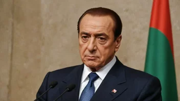 Silvio Berlusconi, en italiensk politiker og forretningsmann, med et alvorlig uttrykk.