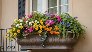 En vakker verandakasse på en balkong med en rekke blomster og planter.