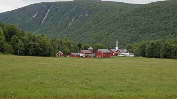 Et fredelig landskap med rullende åser og noen trær, som fremkaller en følelse av mytologisk og kulturell betydning.