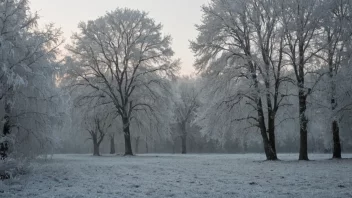 Et vinterlandskap med frostige trær og en kald atmosfære