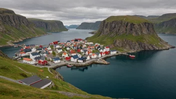 En pittoresk landsby i Norge med tradisjonelle hus og en storslagen natur.