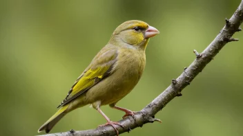 En grønnfink sitter på en gren og synger sin melodiske sang.