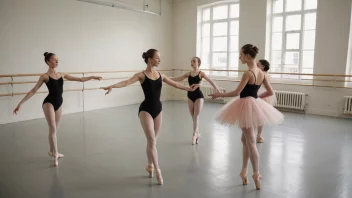 Et ballettinstitutt med dansere i et studio, med en lærer som instruerer dem.