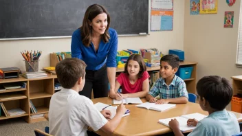 En skolepsykolog som arbeider med elever i et klasserom.