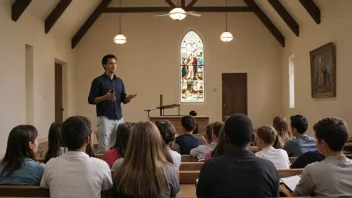 En kateket som underviser en gruppe elever i en kirke eller religiøs skole.