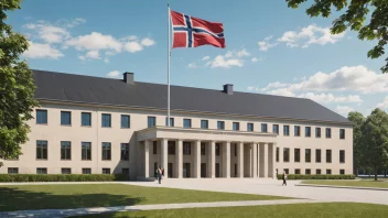 En bygning for et regionalt landsting i Norge eller Danmark, med et flagg eller våpenskjold i forgrunnen.