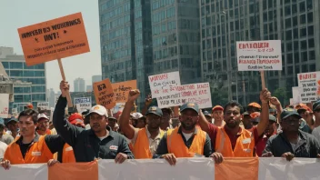 En gruppe arbeidere som protesterer for sine rettigheter og interesser.