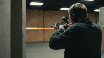 En person på en skytebane, med en pistol i hånden, fokuserer på målet.