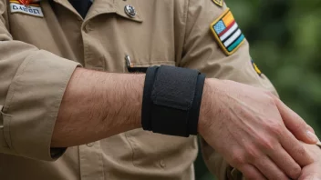 En person som bærer en uniform med et armbind på armen.