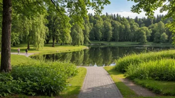 En vakker innsjø i en park med gangstier og grøntområder