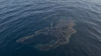 En stor oljesøl på overflaten av havet med noen oljeklumper som flyter på toppen, noe som forårsaker skade på miljøet