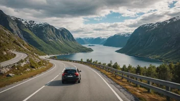 En bil kjører ned en naturskjønn vei i Norge