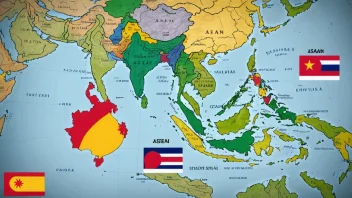 Et kart over Sørøst-Asia med ASEAN-logoen og flagg fra medlemslandene