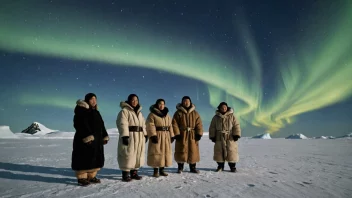 En gruppe inuiter i tradisjonelle klær står nær Sydpolen.