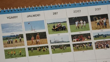 Et bilde som representerer en spesifikk periode i en kalender, med ulike aktiviteter som sport, TV-programmer og landbruk fremhevet.