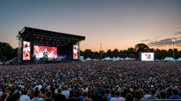 En gigantkonsert med mange artister og band på flere scener, med et stort og entusiastisk publikum