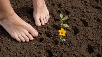 En persons fot som tråkker på en blomst, noe som forårsaker skade på kronbladene og bladene.