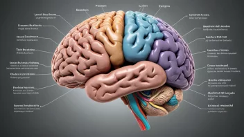 En illustrasjon av menneskehjernen, som viser dens intrikate detaljer og komplekse strukturer.
