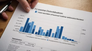 En finansiell graf med en person i bakgrunnen, som illustrerer inntektsfordeling.